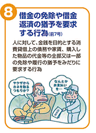 借金の免除や借金返済の猶予を要求する行為 （前7号）