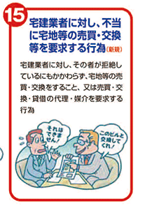 宅建業者に対し、不当に宅地等の売買・交換等を要求する行為（新規）